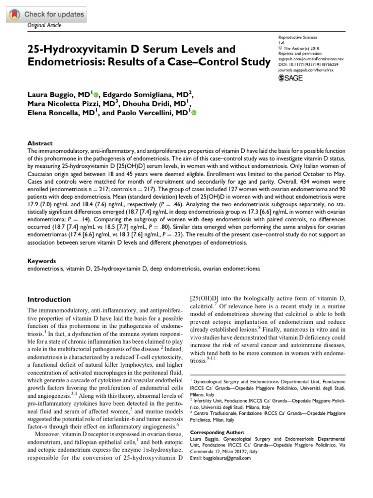 Vit D Endometriosis PDF Vitamin D Medical Specialties