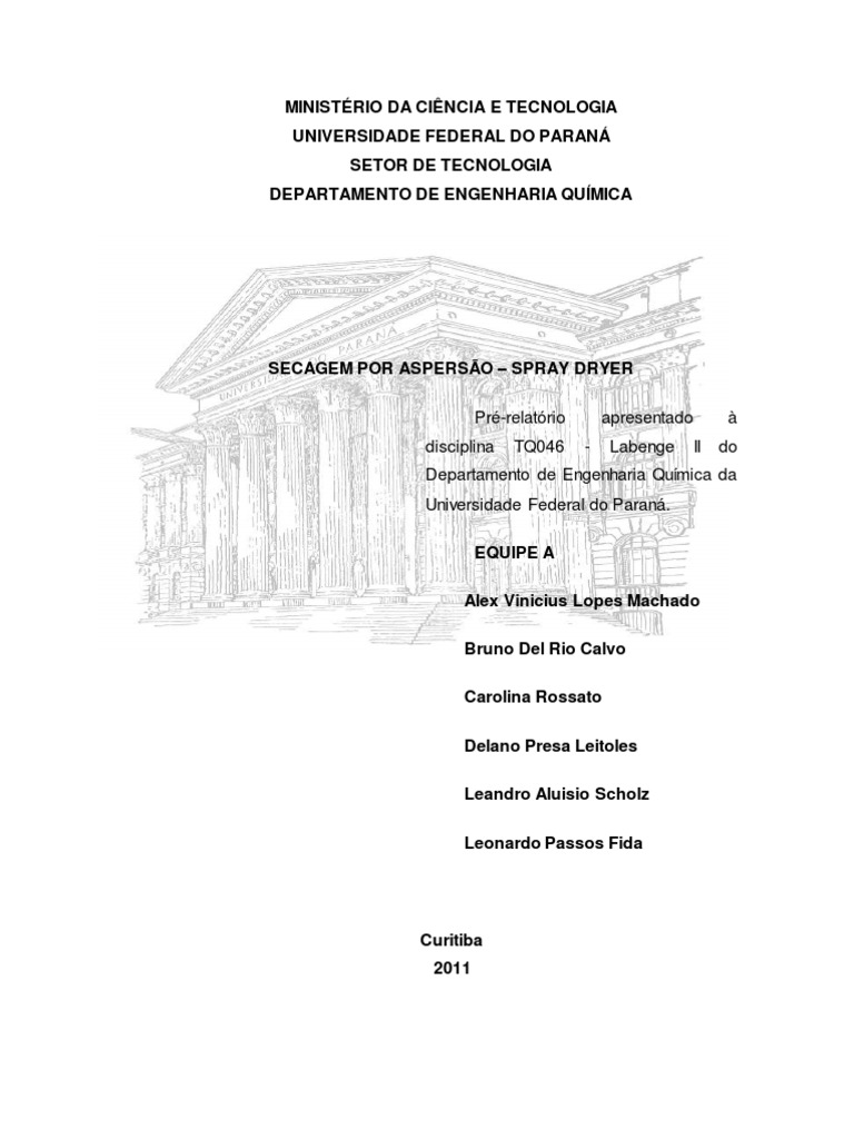 PréRelatório SPRAY DRYER PDF Temperatura Sólido