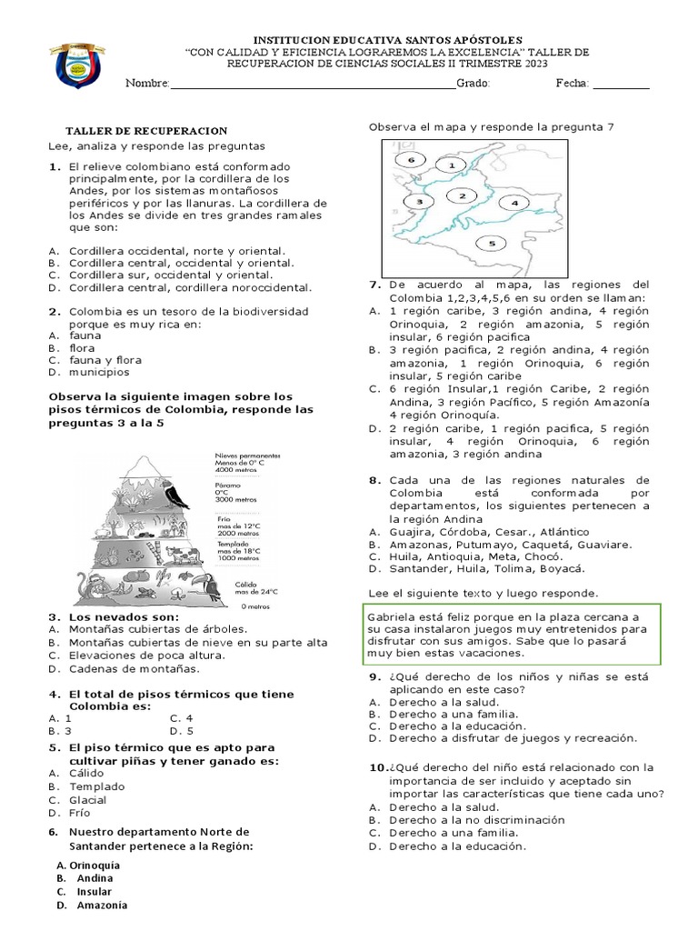 Taller de Ciencias Sociales: Regiones de Colombia | PDF | Andes | Colombia