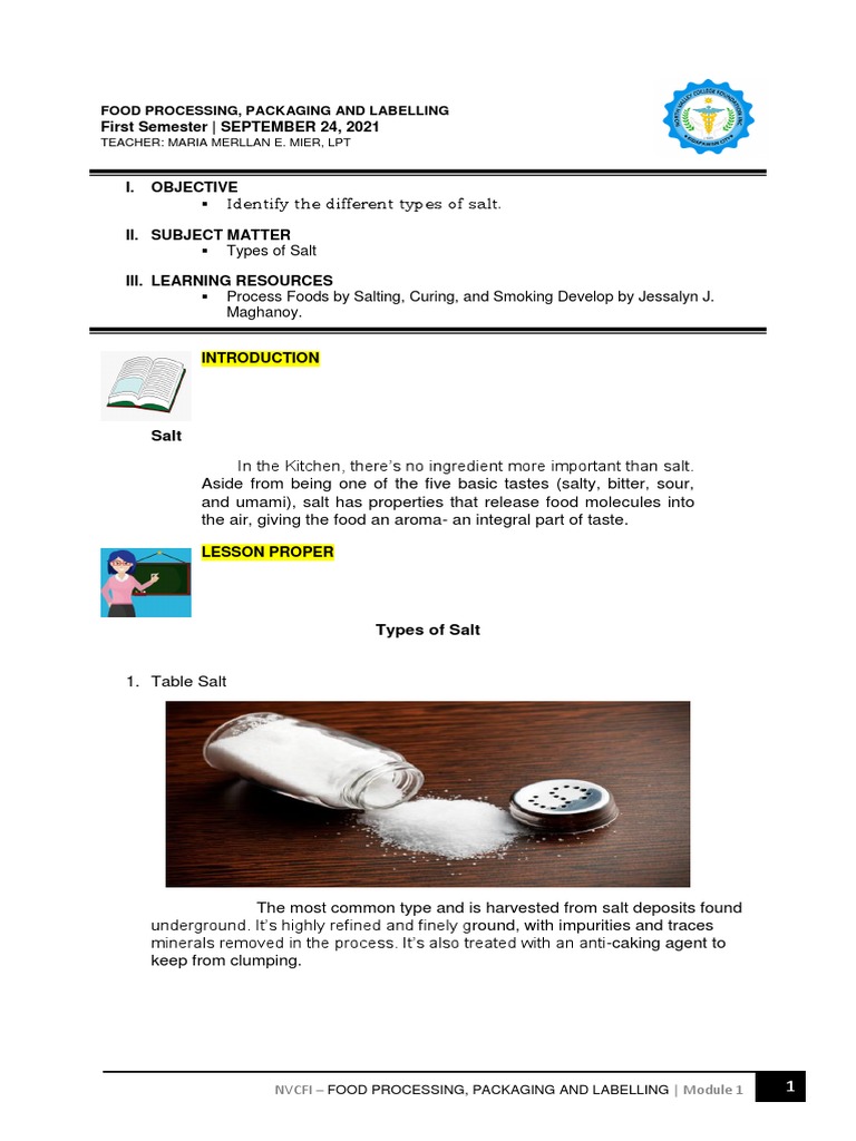 First Semester SEPTEMBER 24, 2021 Food Processing, Packaging and