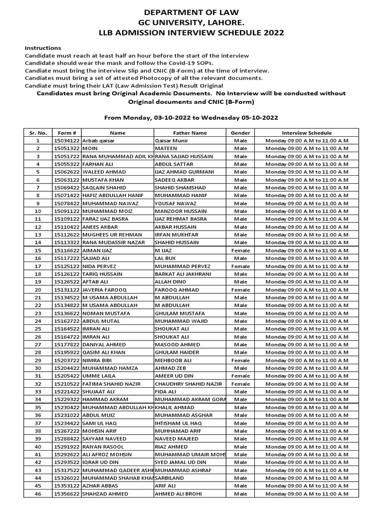 Law Interview Schedule Guide | PDF