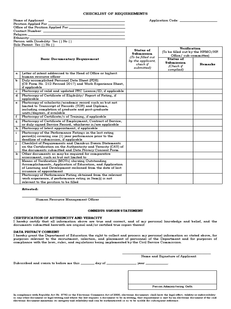 New Checklist of Requirements t1 Applicants PDF