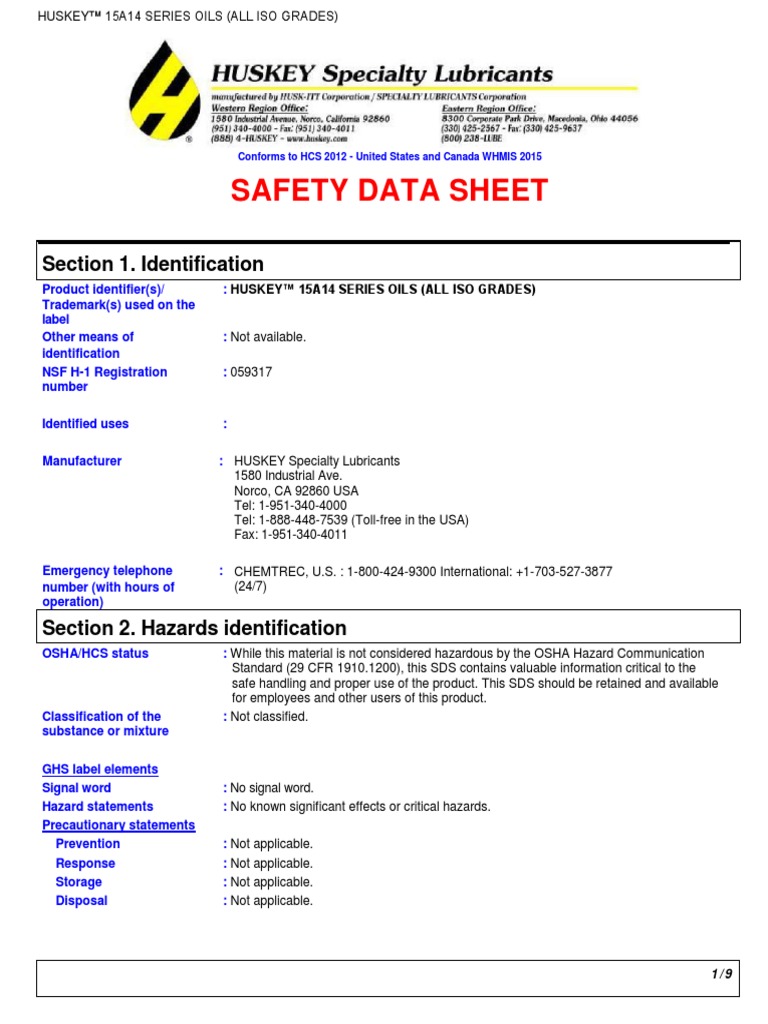 15a14 Lube Oil All Iso Grades Sds PDF