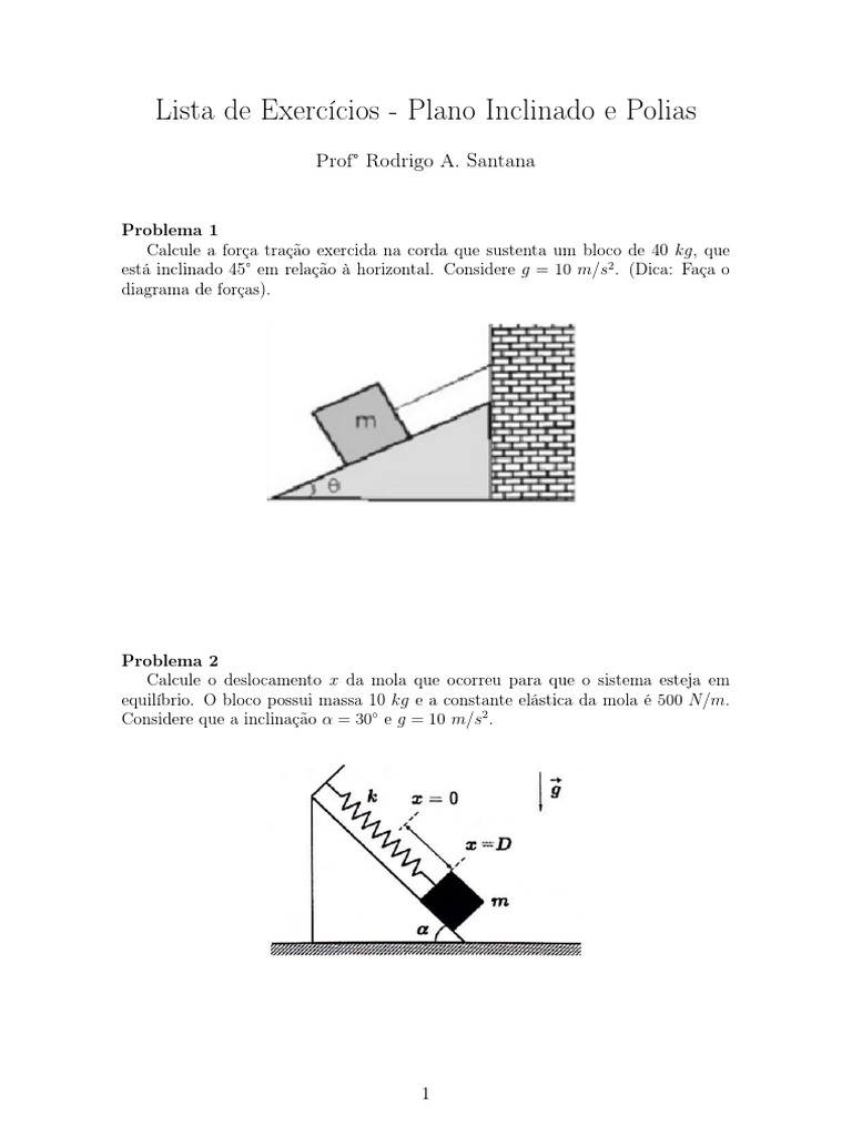 Lista de Exercícios Plano Inclinado e Polias | PDF