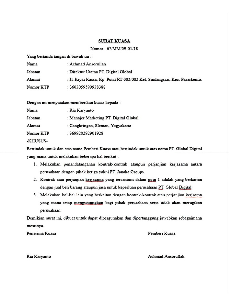 PDF Contoh Surat Kuasa Direktur | PDF