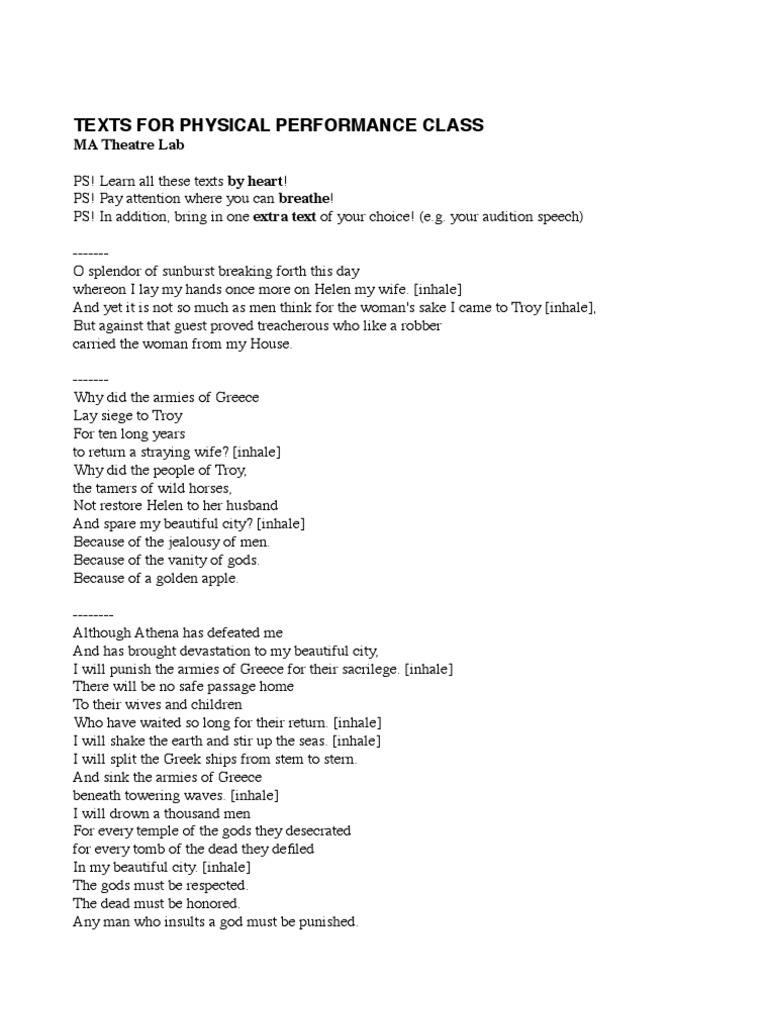 Performance Texts for MA Theatre Lab | PDF