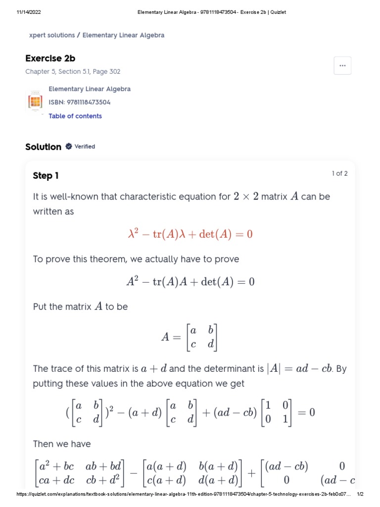 Elementary Linear Algebra - 9781118473504 - Exercise 2b - Quizlet | PDF