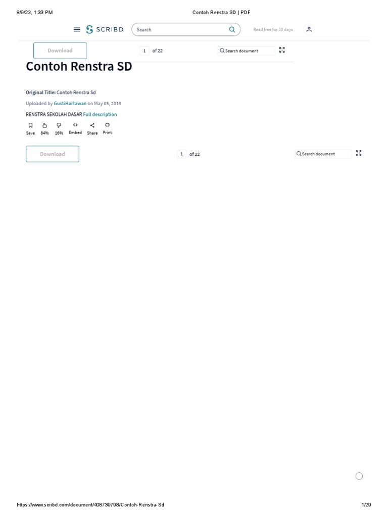 Contoh Renstra SD 2016-2020 | PDF