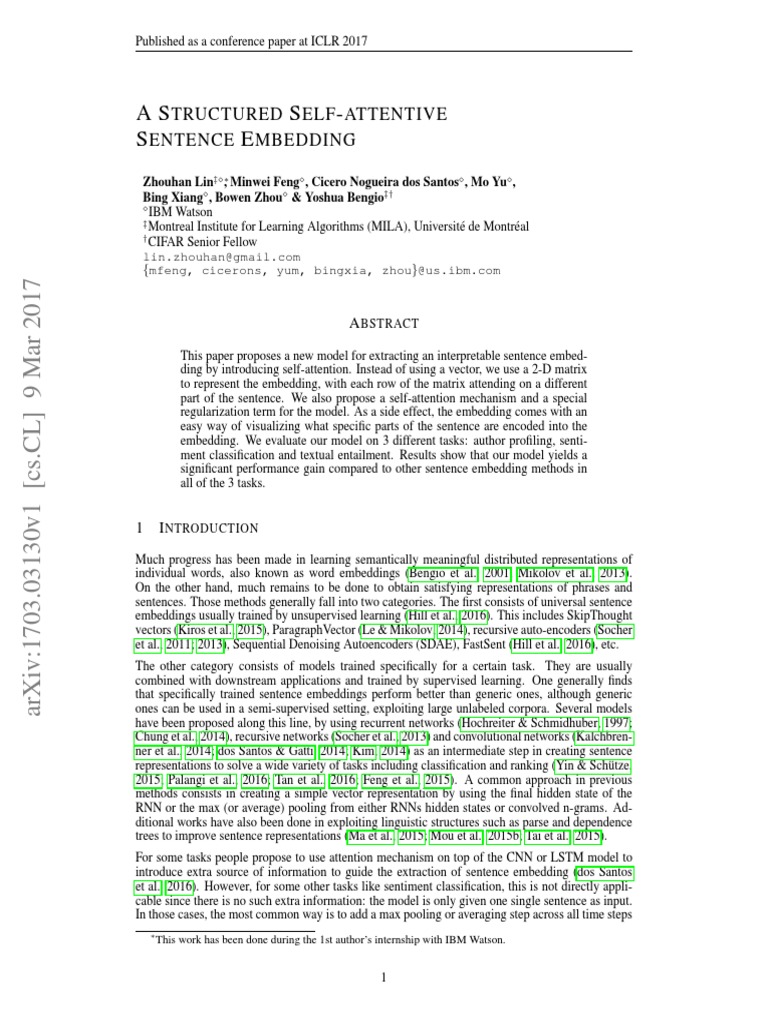 Self-Attentive Sentence Embedding Model | PDF | Matrix (Mathematics ...
