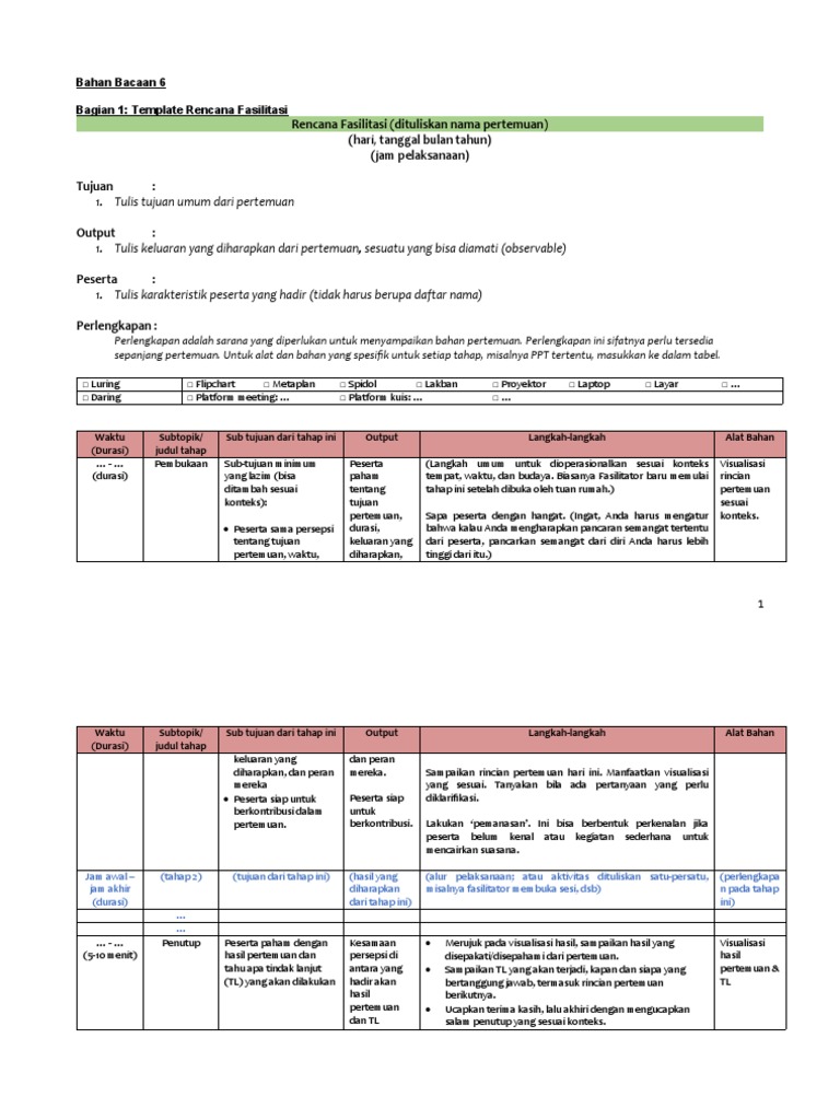 Bacaan 6 - Sampel Rencana Fasilitasi | PDF | Karier & Perkembangan ...