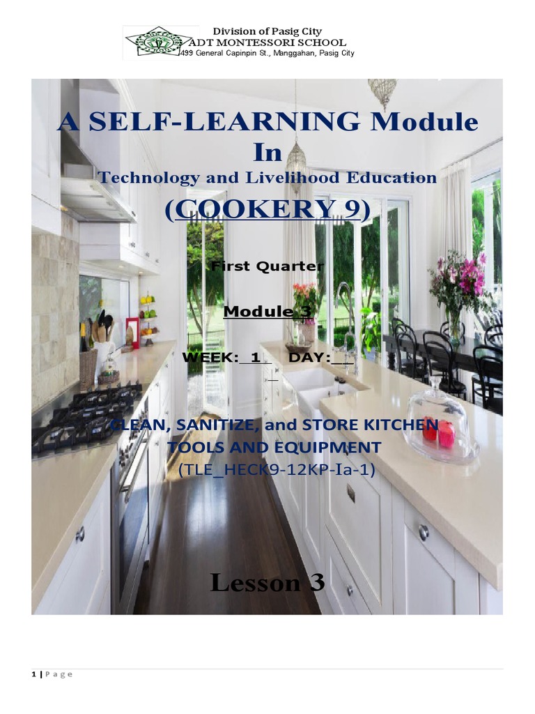 Lesson 3 Clean and Sanitize and Store Kitchen Tools and Equipment