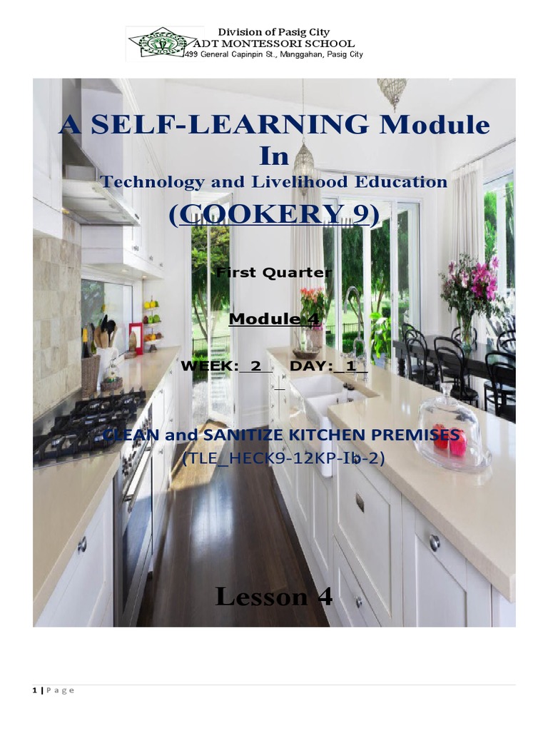 Lesson 4 Clean and Sanitize Kitchen Premises Download Free PDF Kitchen