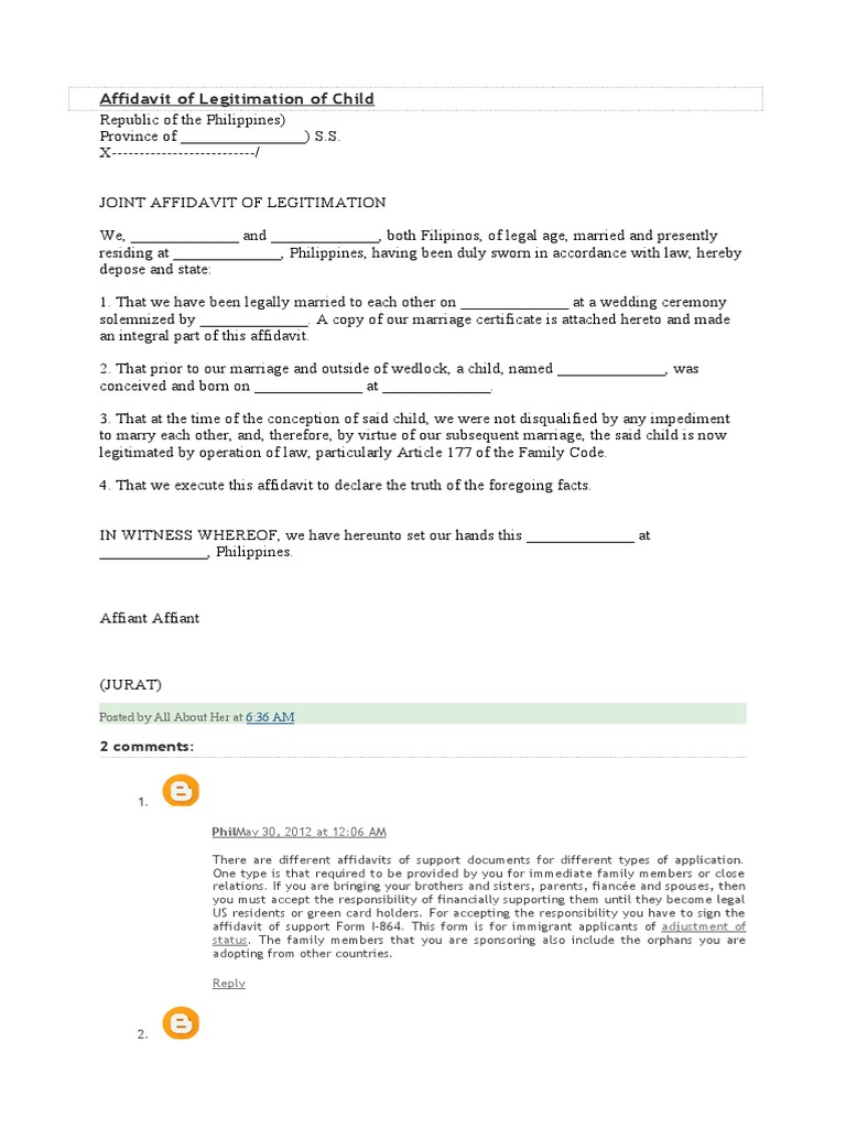 Affidavit of Legitimation of Child | PDF | Social Science