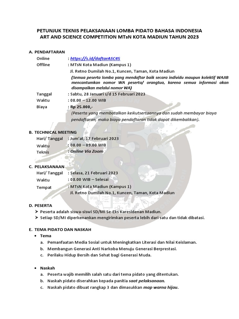 Juknis Lomba Pidato Bahasa Indonesia Pdf