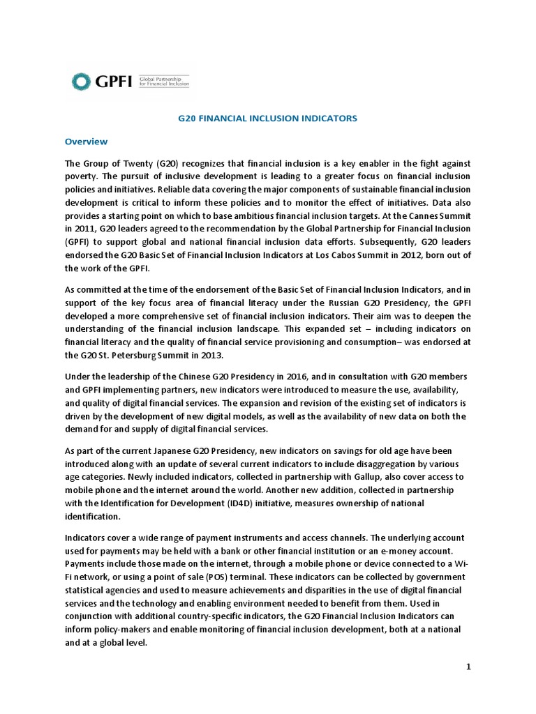 G20 Financial Inclusion Indicators Overview | PDF | Business | Finance ...