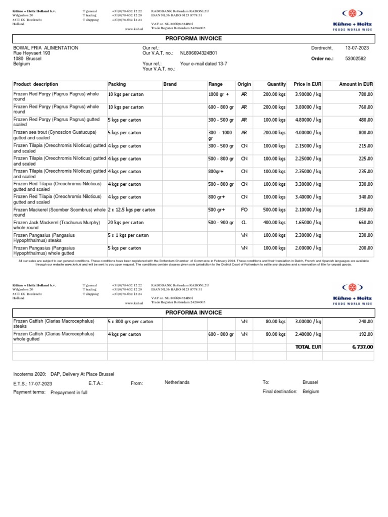 Kühne + Heitz Proforma Invoice | PDF