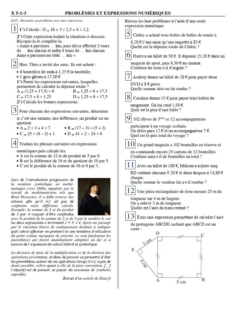 Problèmes d'expressions numériques | PDF