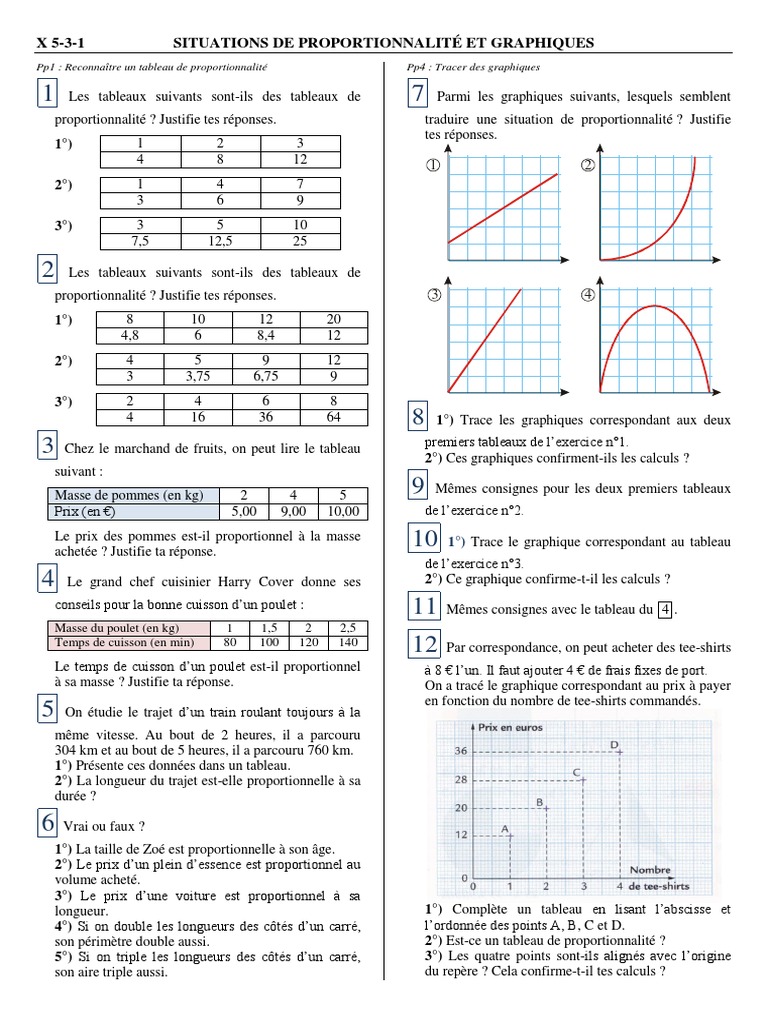 X 5-3-1 Situations de Proportionnalite Et Graphiques | PDF