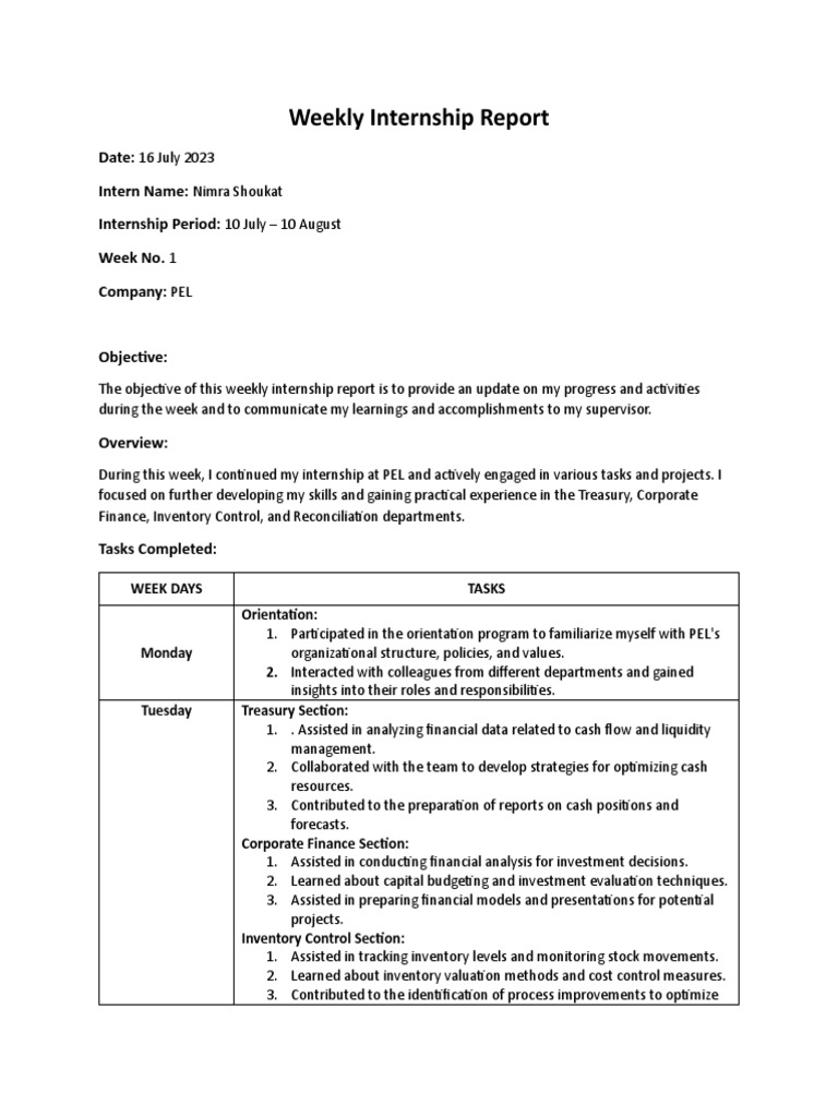 Weekly Internship Report of Week 1 | PDF