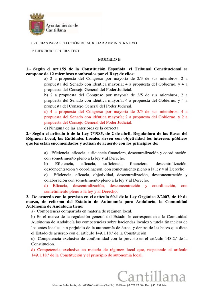 Pruebas Selección Auxiliar Administrativo | PDF