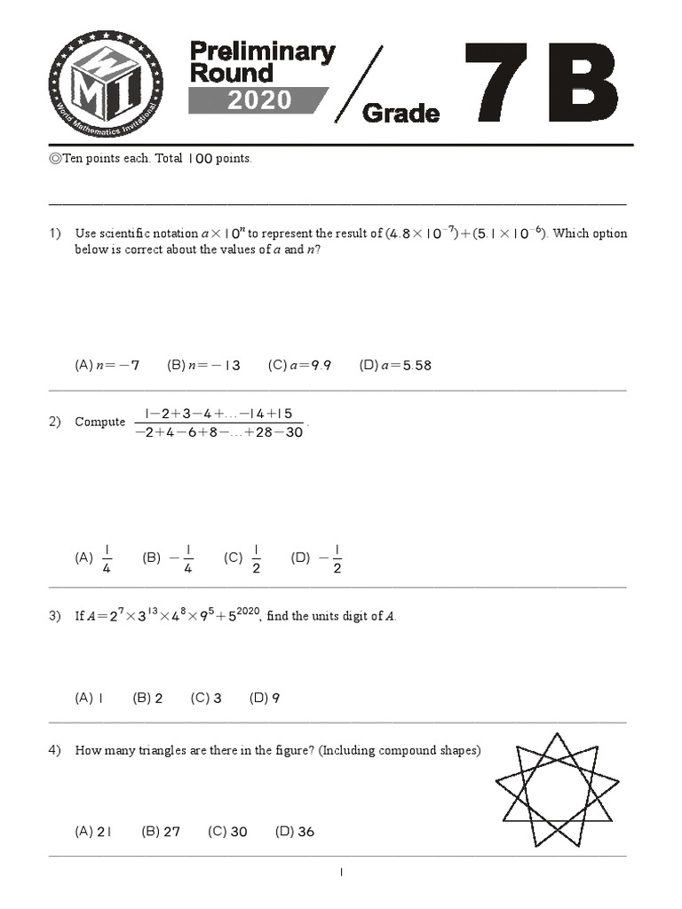 2020 WMI Prelim G07 Paper B | PDF
