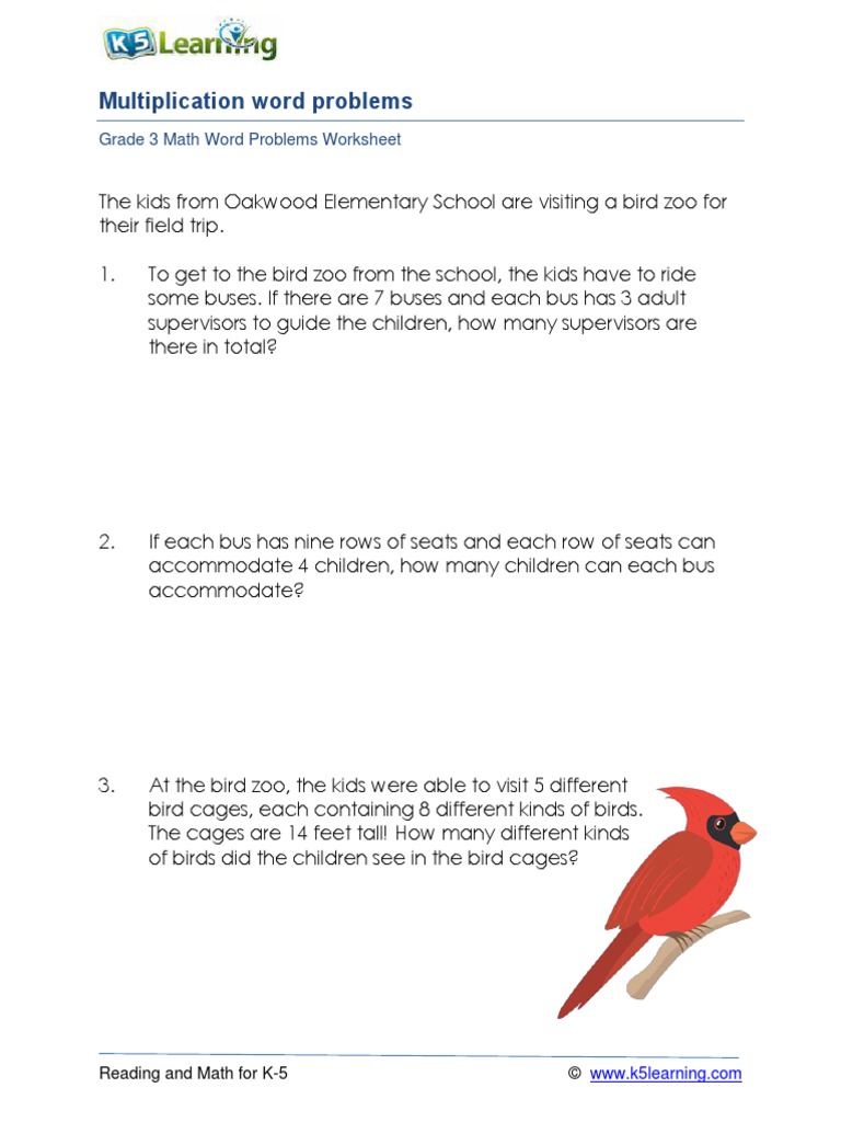 Grade 3 Multiplication Word Problems A4 | PDF