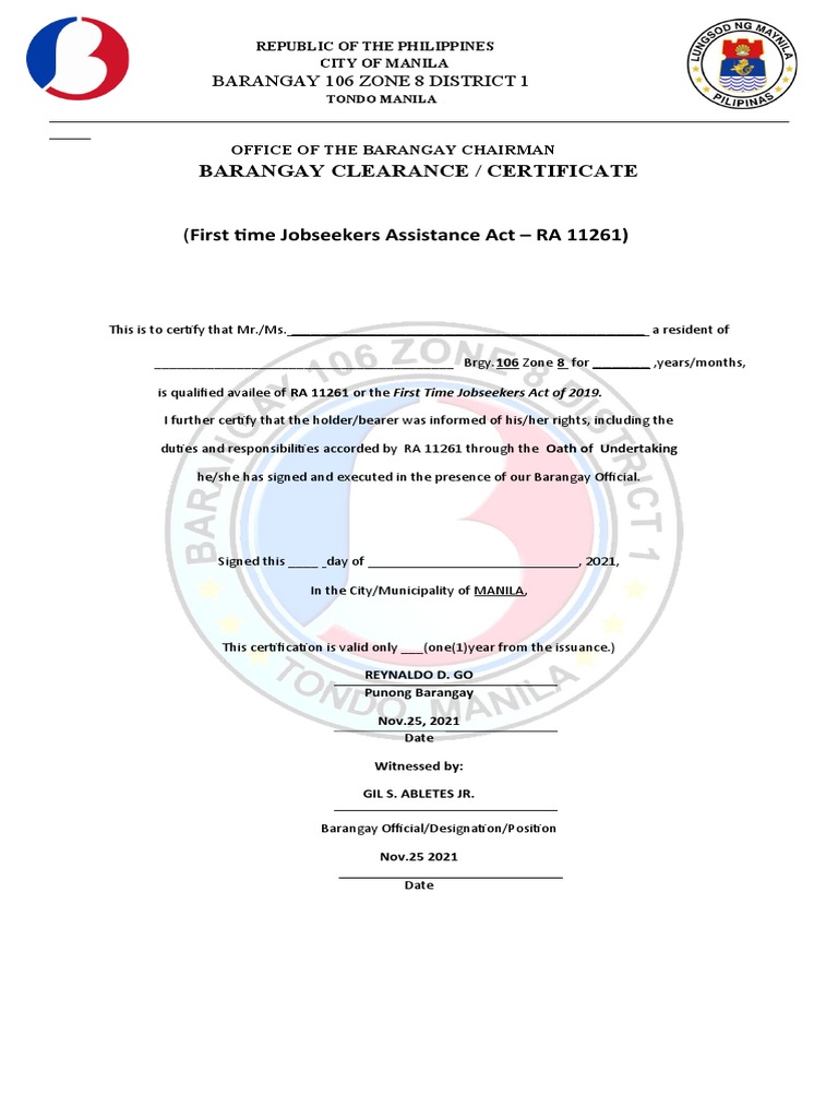 Nbi 1ST Time Jobseeker Form | PDF | Government | Justice