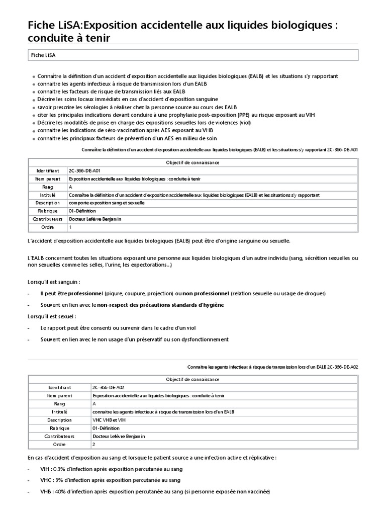 Fiche LiSA - Exposition Accidentelle Aux Liquides Biologiques ...