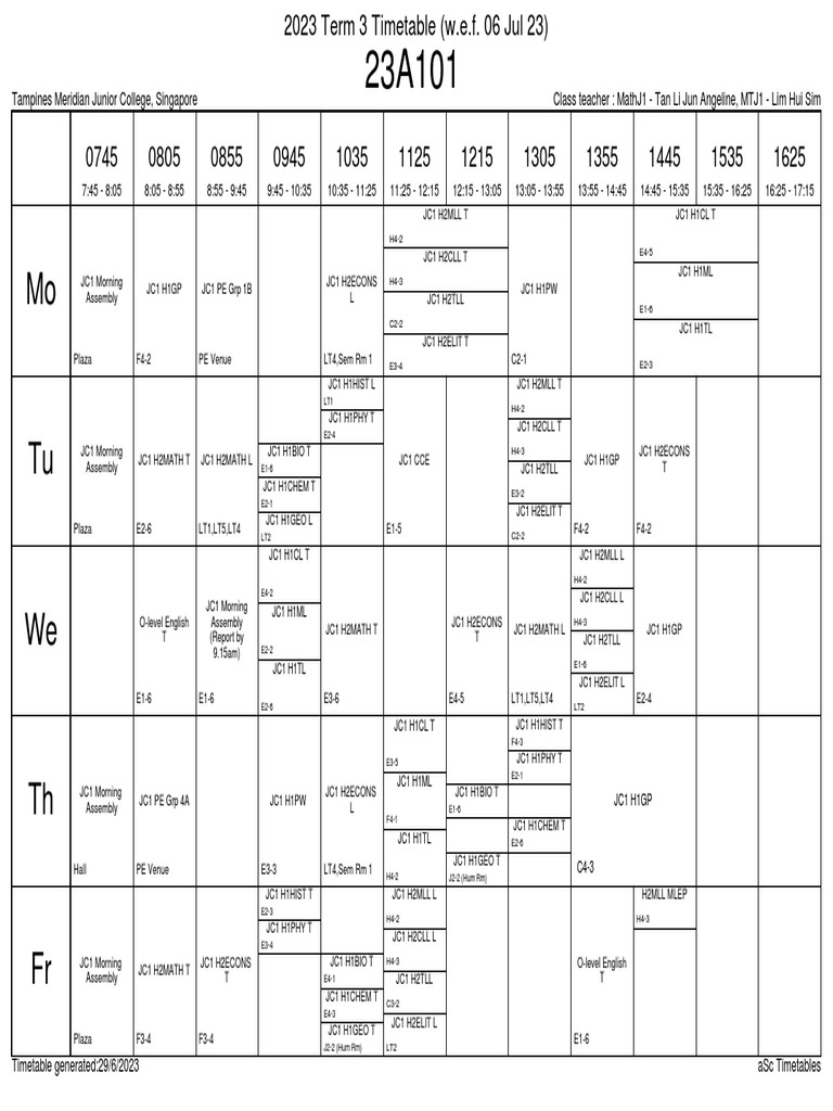 2023 JC1 CG Timetable Term 3 (Wef 06 Jul) | PDF
