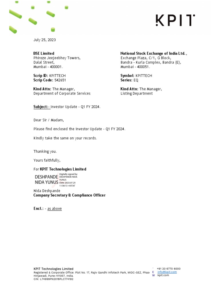 KPIT Tech Q1FY24 Investor | PDF