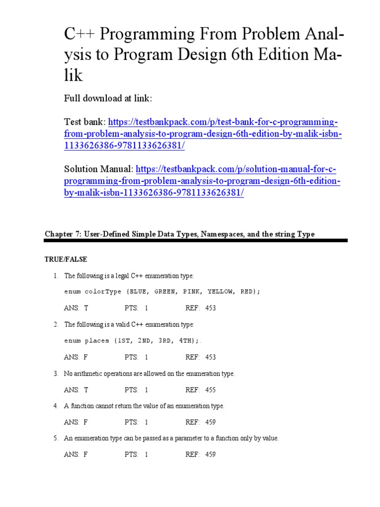 C++ Programming From Problem Analysis To Program Design 6th Edition ...