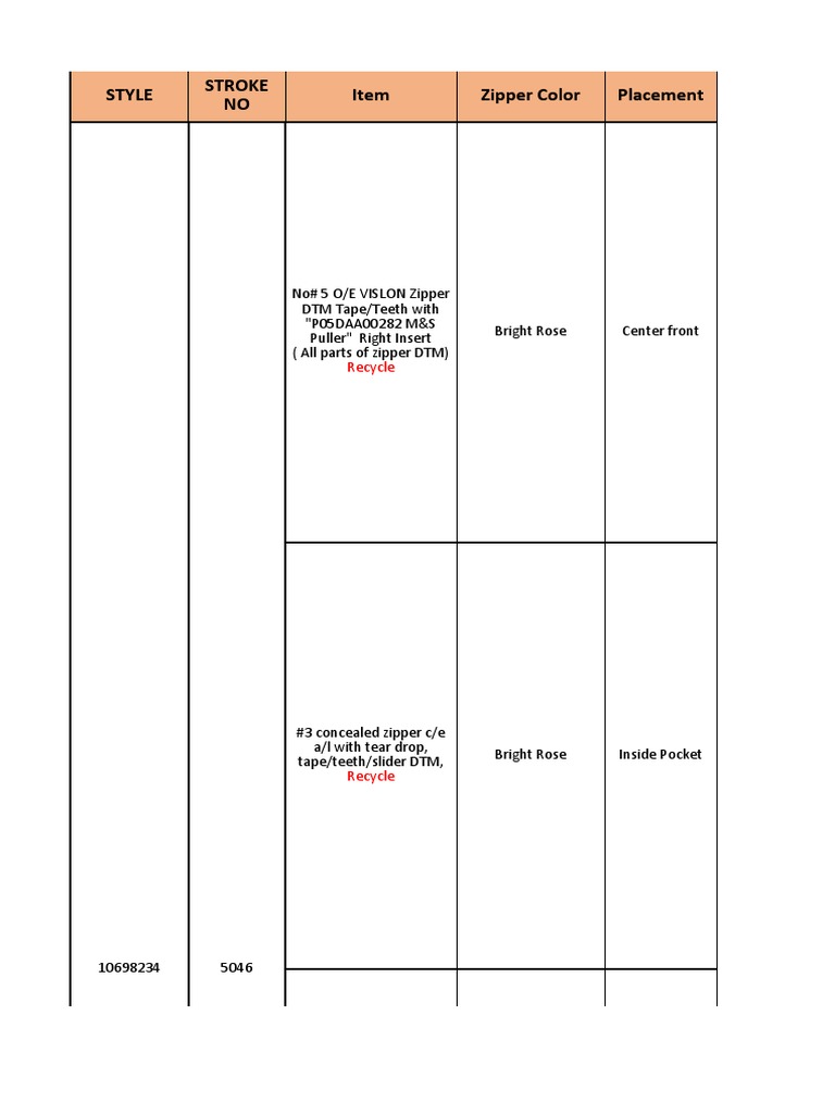 SAB Zipper Specifications and Colors | PDF | Home & Garden