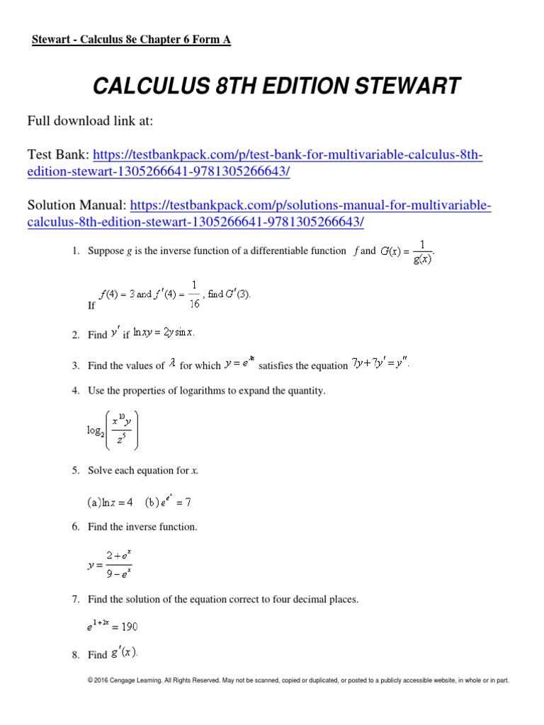 Calculus 8th Edition Stewart Test Bank 1 PDF Function (Mathematics