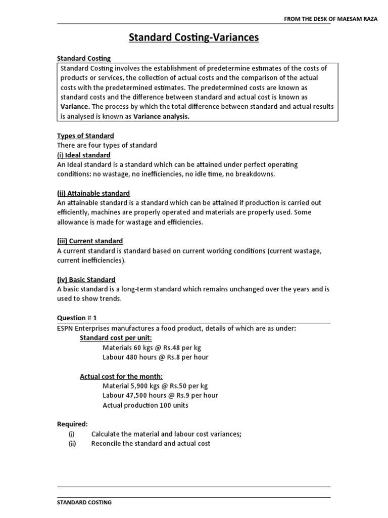 Understanding Standard Costing Variances | PDF | Cost | Variance