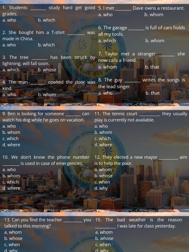 Relative Pronoun Exercise 1 Pdf