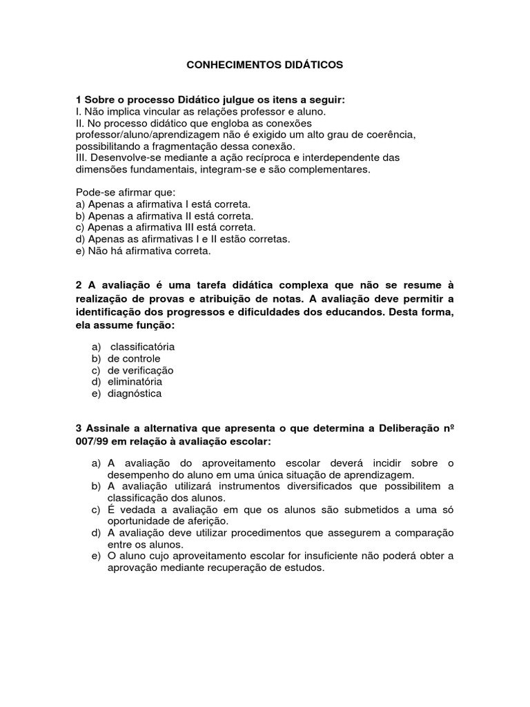 Simulado conhecimentos did ticos pdf aprendizado pedagogia