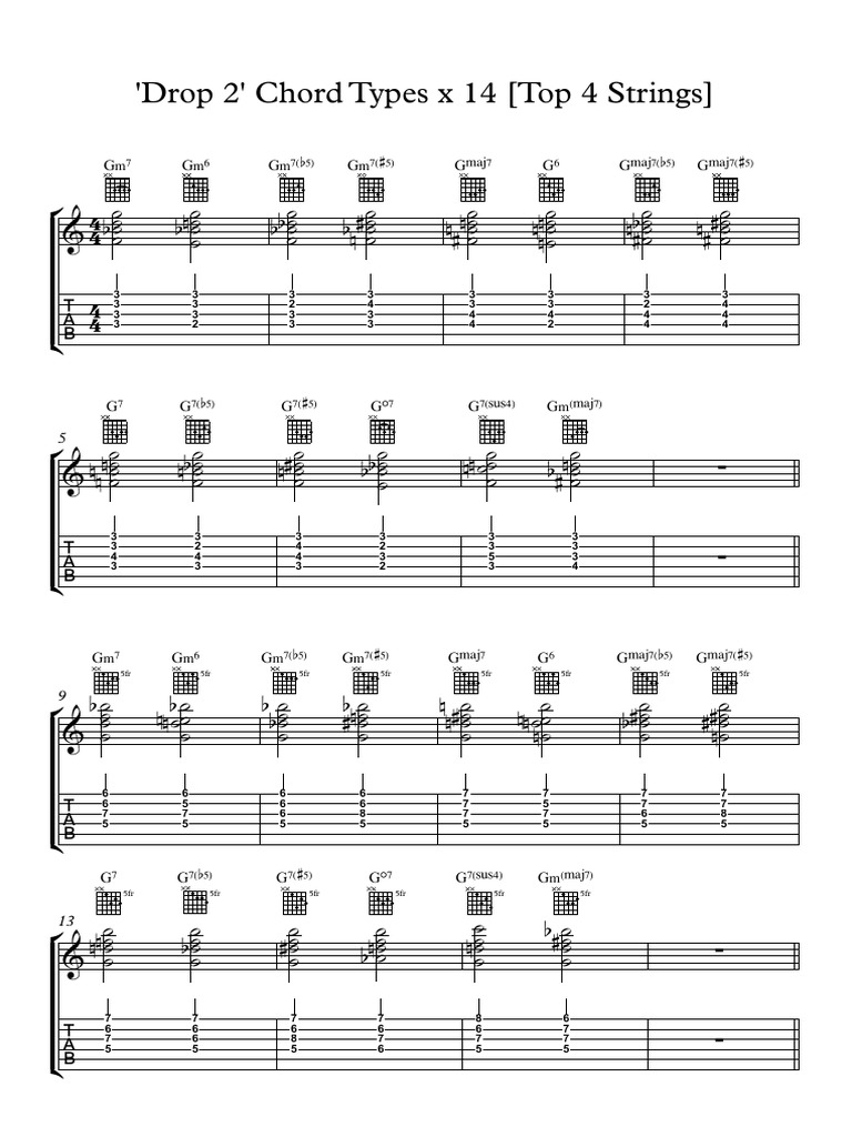 Drop 2 Chords x 14 Top 4 Strings PDF
