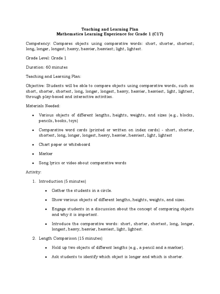 Grade 1TL Plan C17 | PDF | Behavior Modification | Learning