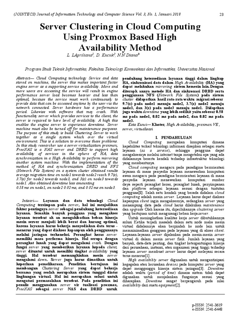 Proxmox Server Clustering for High Availability | PDF | Computer ...