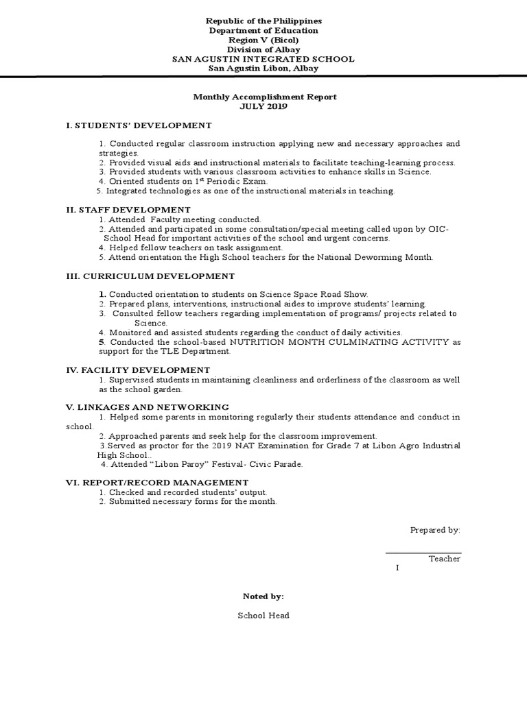Sample accomplishment report pdf