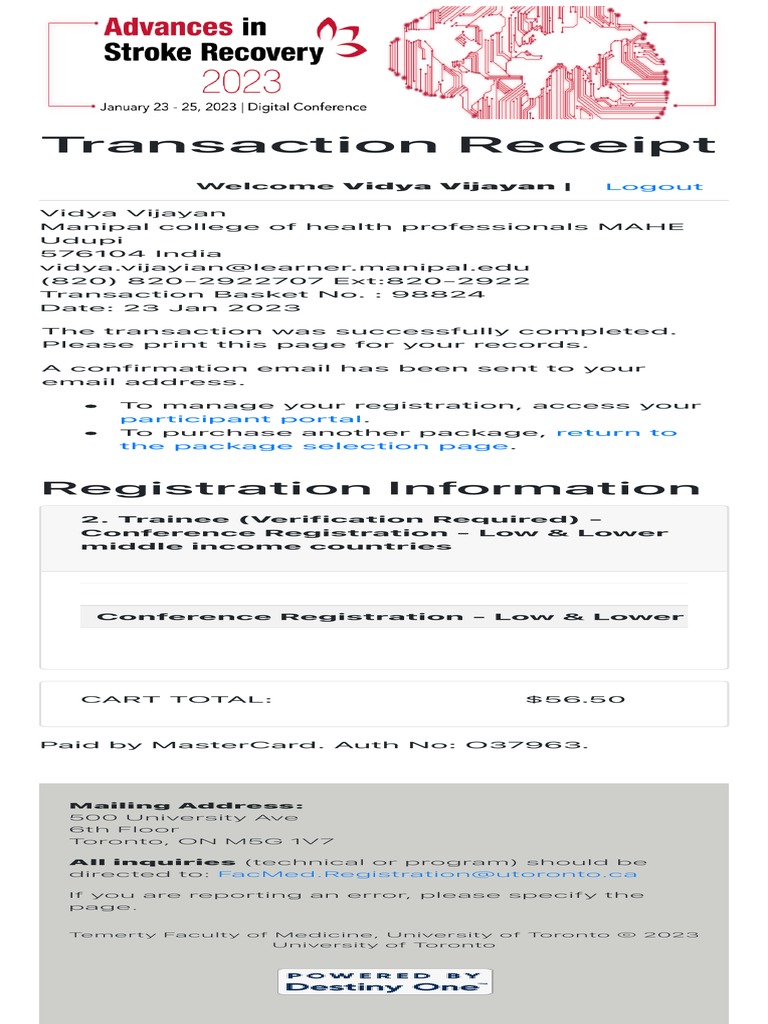 Transaction Receipt for Conference Registration | PDF
