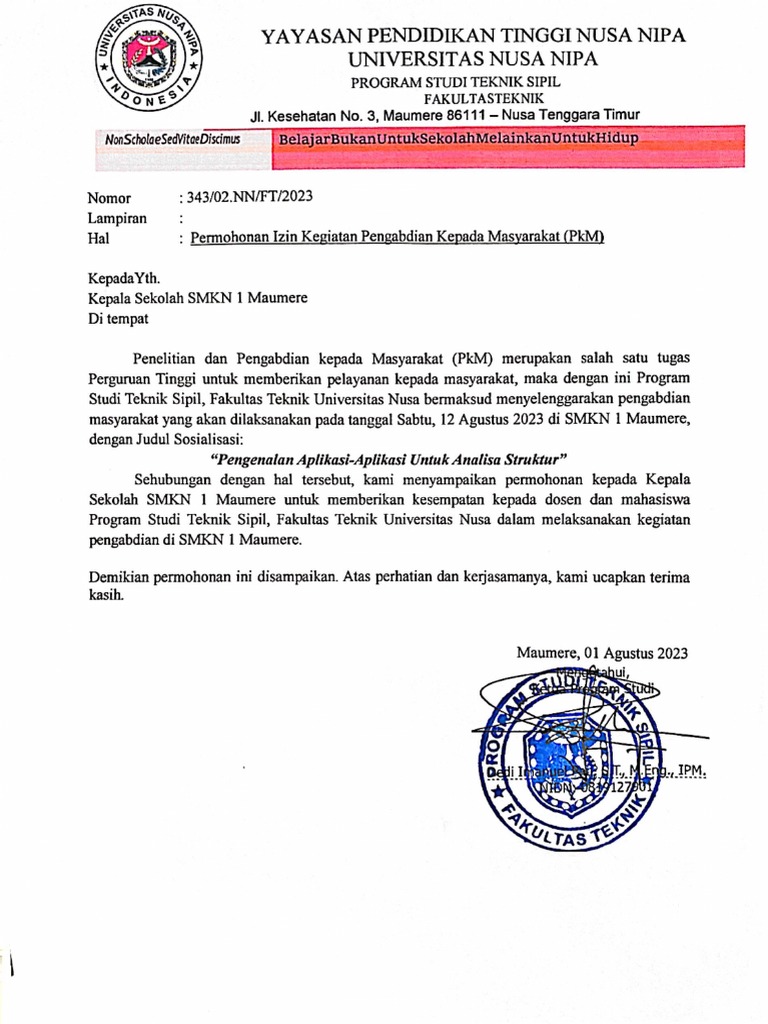 Surat Permohonan Izin Kegiatan PKM Ke SM | PDF