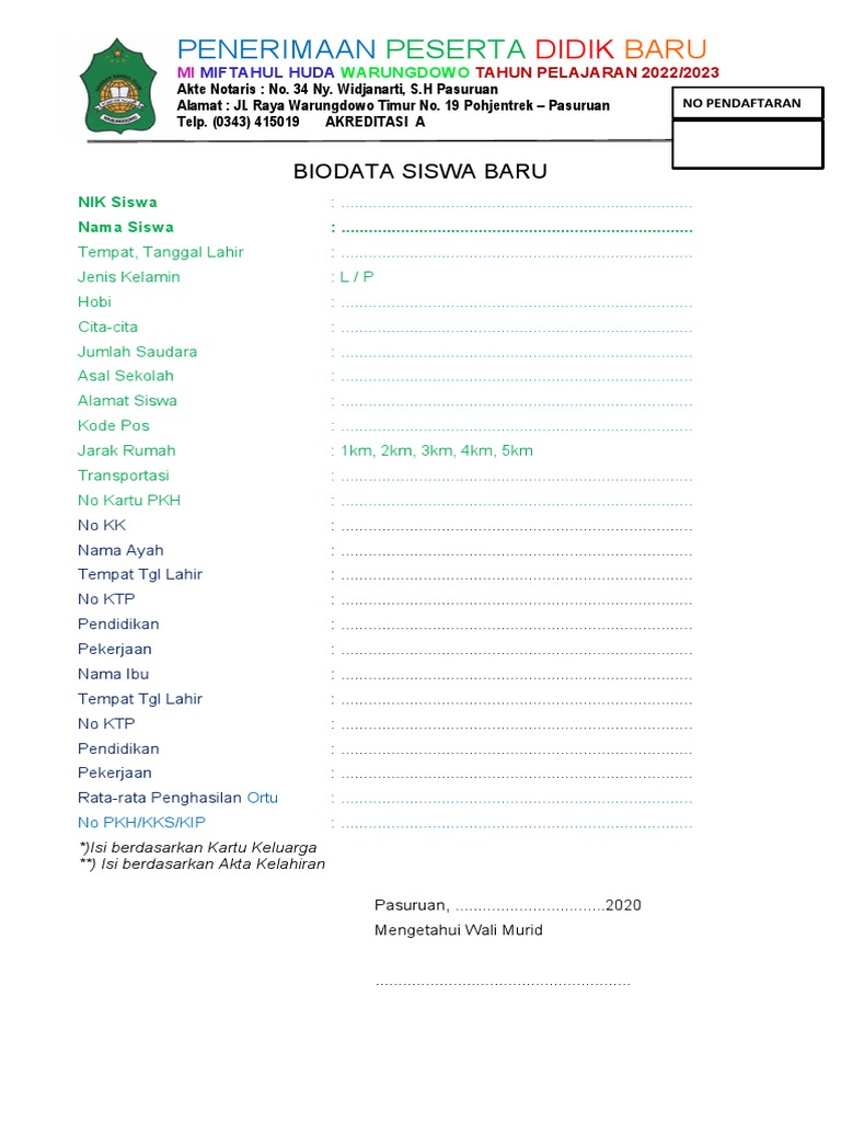 Formulir Peserta Didik Baru 2022 Pdf