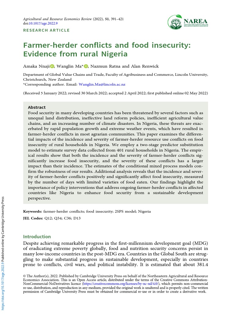 Farmer-Herder Conflicts and Food Insecurity in Nigeria | PDF | Food ...
