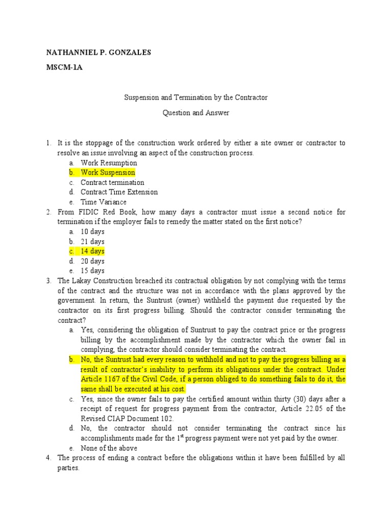 GONZALES Suspension and Termination by Contractor QA PDF