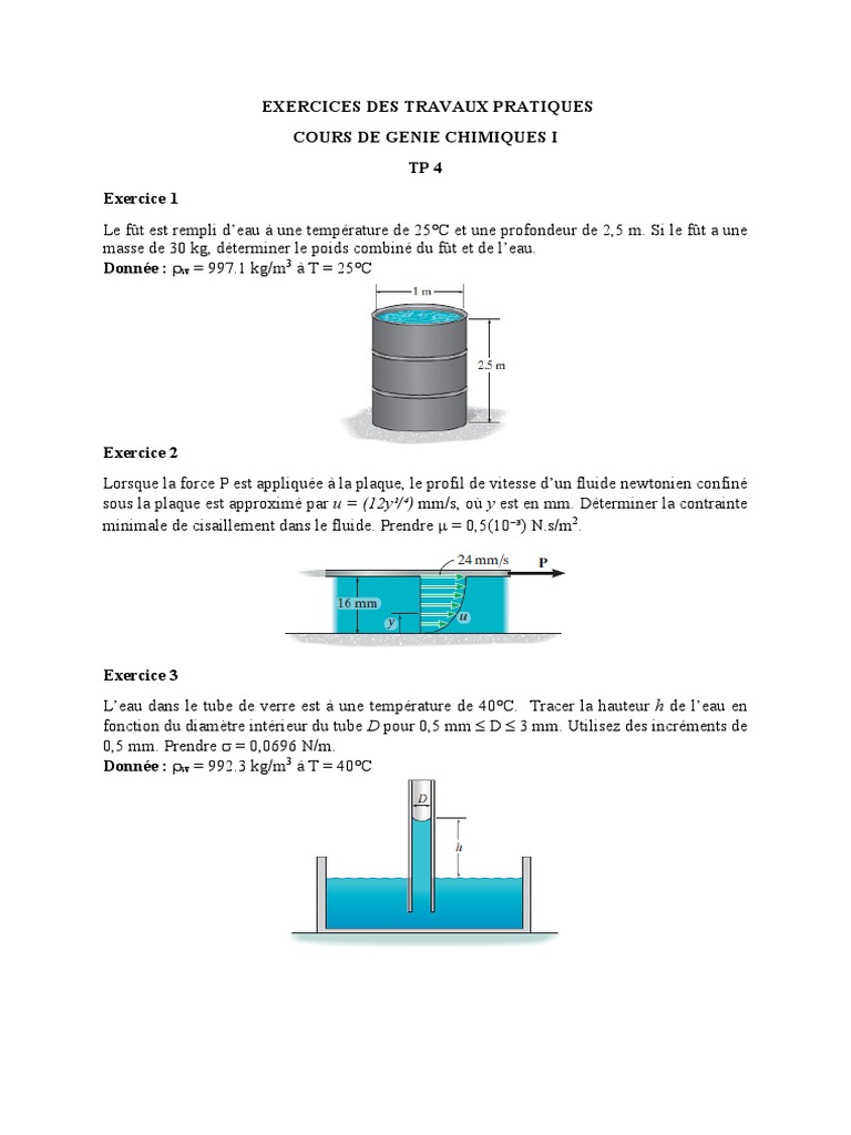 Exercices de Travaux Pratiques en Génie Chimique | PDF | Pression ...