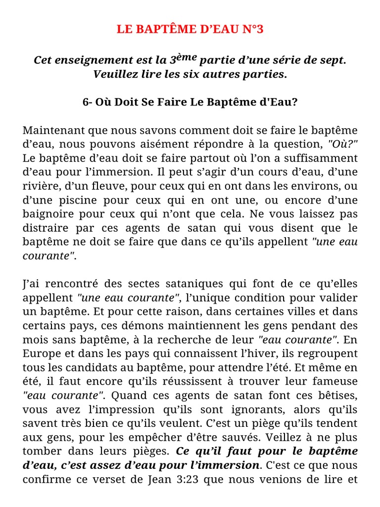 Le Baptême D'eau N°3 | PDF | Baptisme | Paul l'apôtre