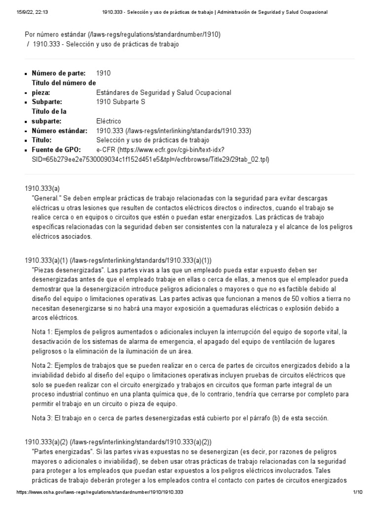 Osha 1910 333 selecci n y uso de pr cticas de trabajo
