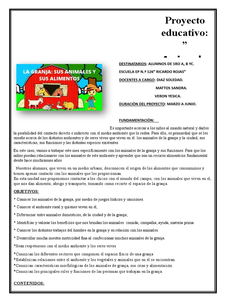 Proyecto de Granja para Niños de 2 a 3 Años | PDF | Granjas | Alimentos