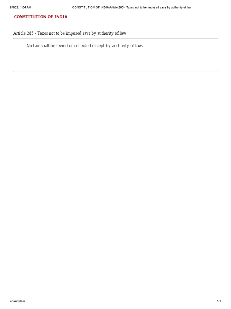 Article 265: Taxation Authority in India | PDF